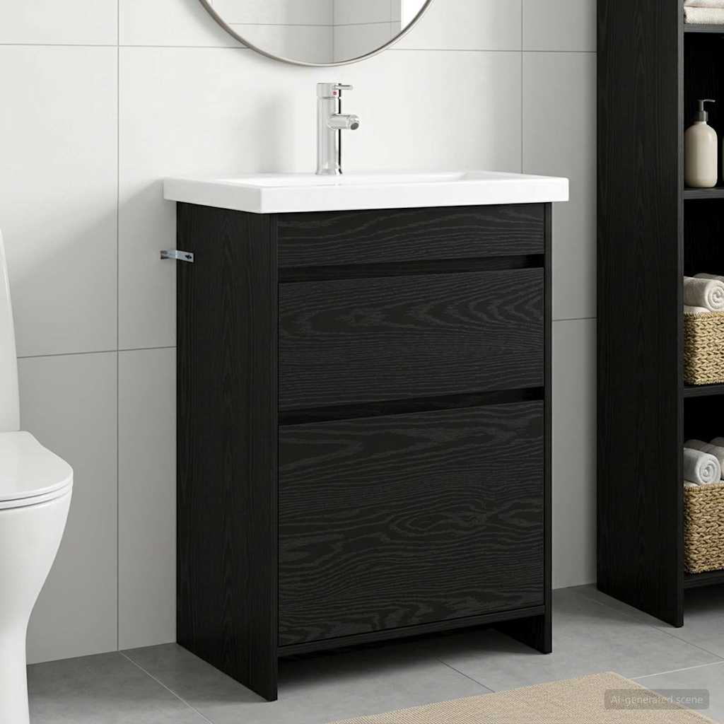 vidaXL Juego de muebles de baño Roble Negro 61 x 40 x 84,5 cm