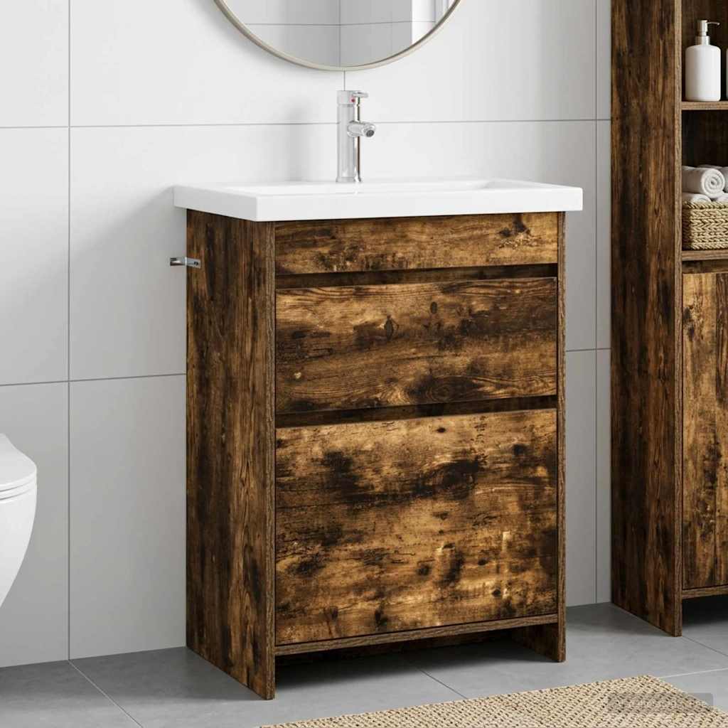 vidaXL Juego de muebles de baño Roble Ahumado 61 x 40 x 84,5 cm