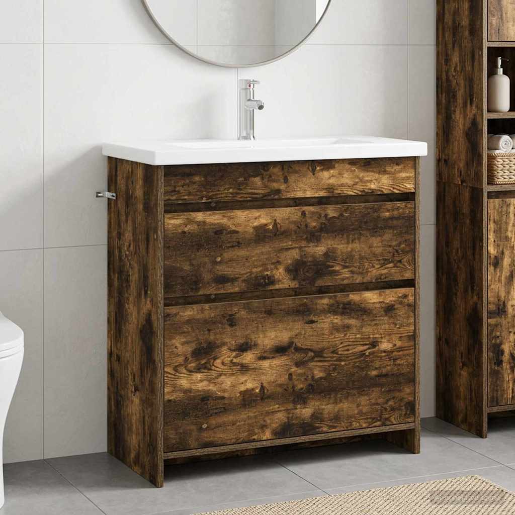 vidaXL Juego de muebles de baño Roble Ahumado 81 x 40 x 84,5 cm
