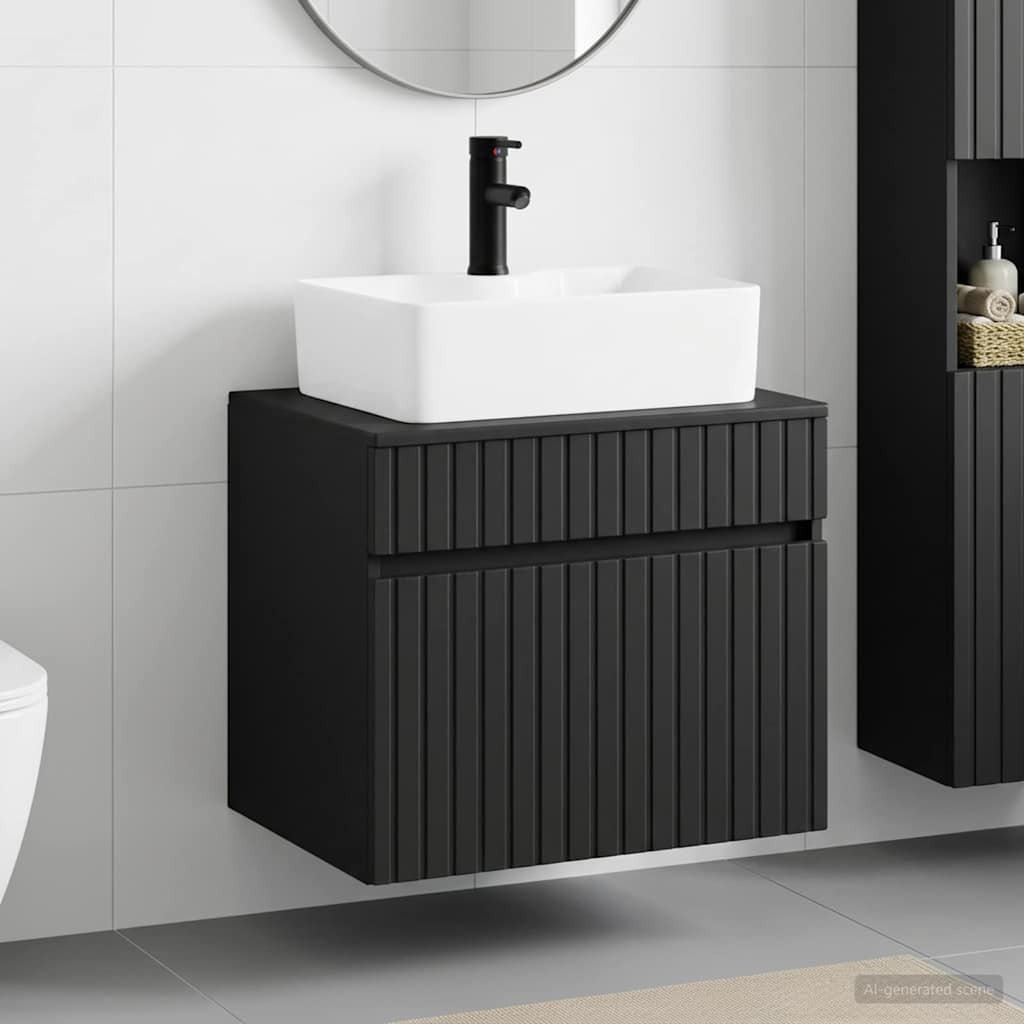 vidaXL Juego de muebles de baño Negro Madera de ingeniería