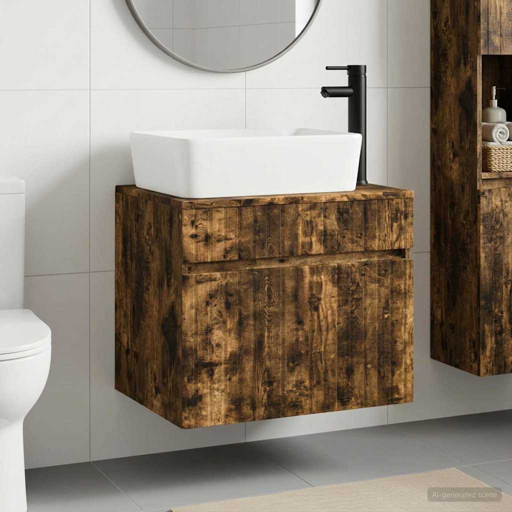 vidaXL Juego de muebles de baño Roble Ahumado Madera de ingeniería