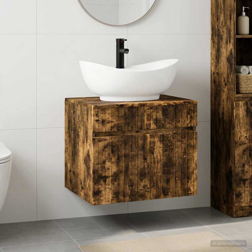 vidaXL Juego de muebles de baño Roble Ahumado Madera de ingeniería