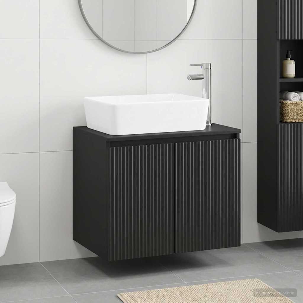vidaXL Juego de muebles de baño Negro Madera de ingeniería