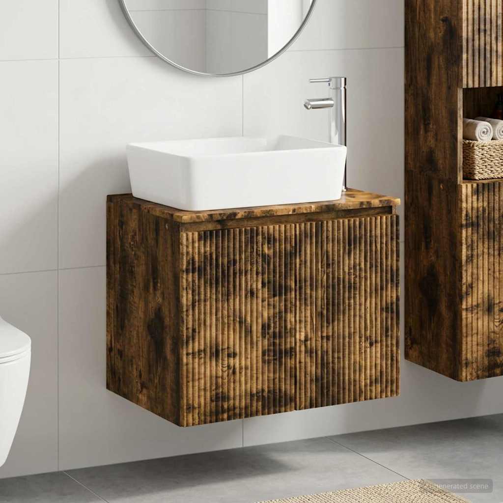vidaXL Juego de muebles de baño Roble Ahumado Madera de ingeniería