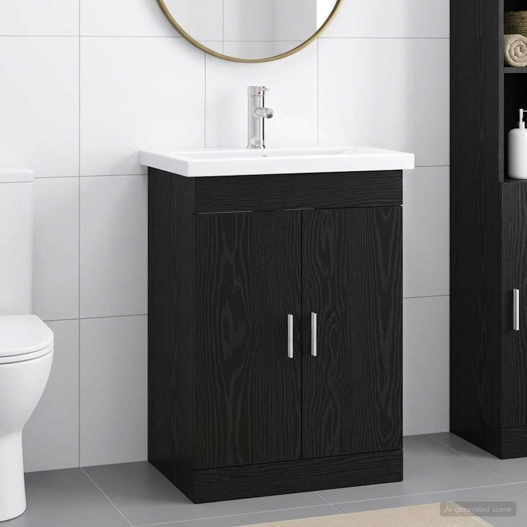 vidaXL Juego de muebles de baño Roble Negro 61 x 40 x 84,5 cm