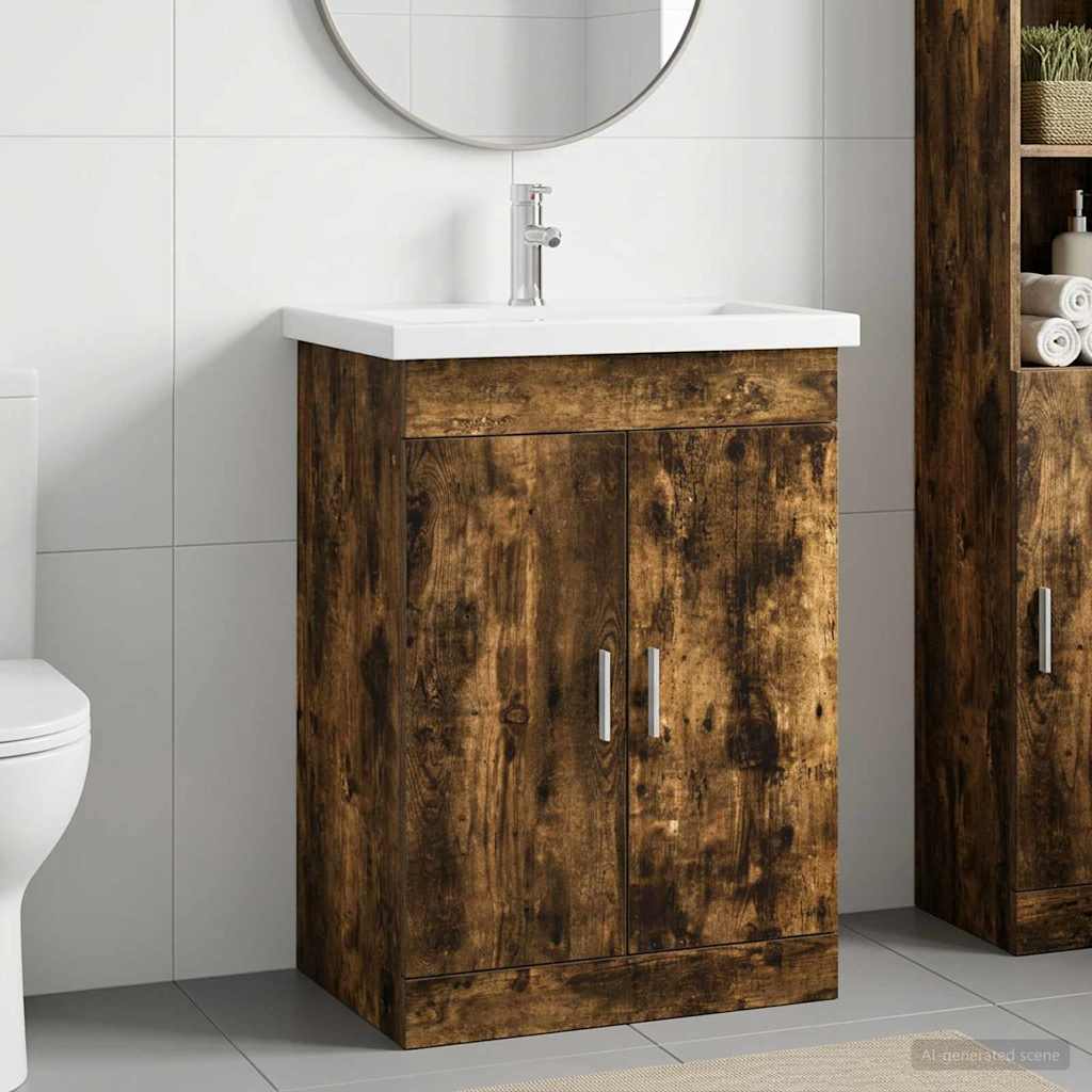 vidaXL Juego de muebles de baño Roble Ahumado 61 x 40 x 84,5 cm