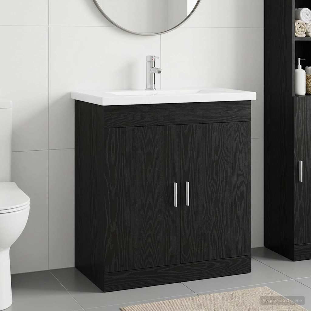 vidaXL Juego de muebles de baño Roble Negro 81 x 40 x 84,5 cm