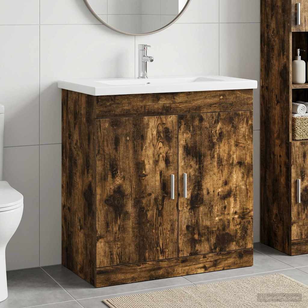 vidaXL Juego de muebles de baño Roble Ahumado 81 x 40 x 84,5 cm