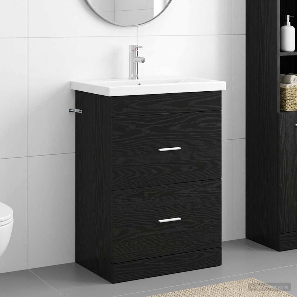 vidaXL Juego de muebles de baño Roble Negro 61 x 40 x 84,5 cm