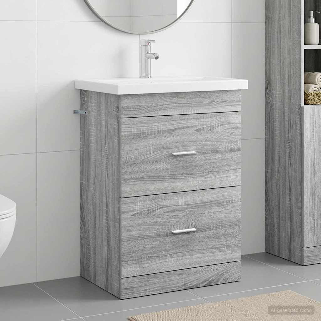 vidaXL Juego de muebles de baño Sonoma gris 61 x 40 x 84,5 cm