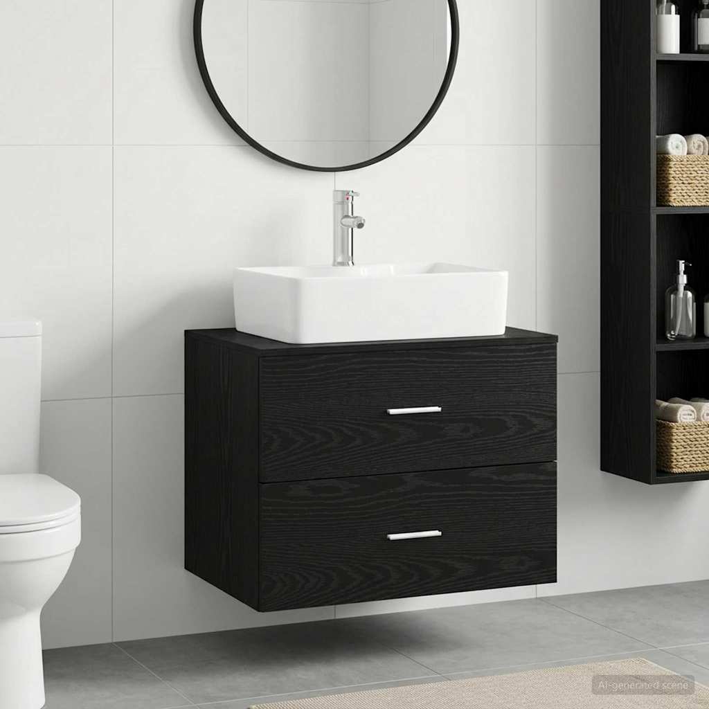 vidaXL Juego de muebles de baño Roble Negro Madera de ingeniería