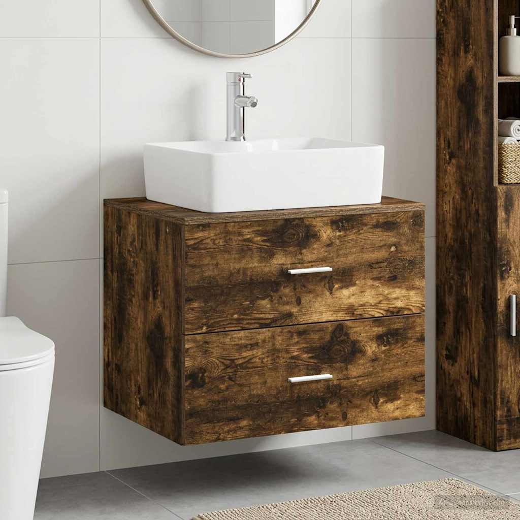 vidaXL Juego de muebles de baño Roble Ahumado Madera de ingeniería