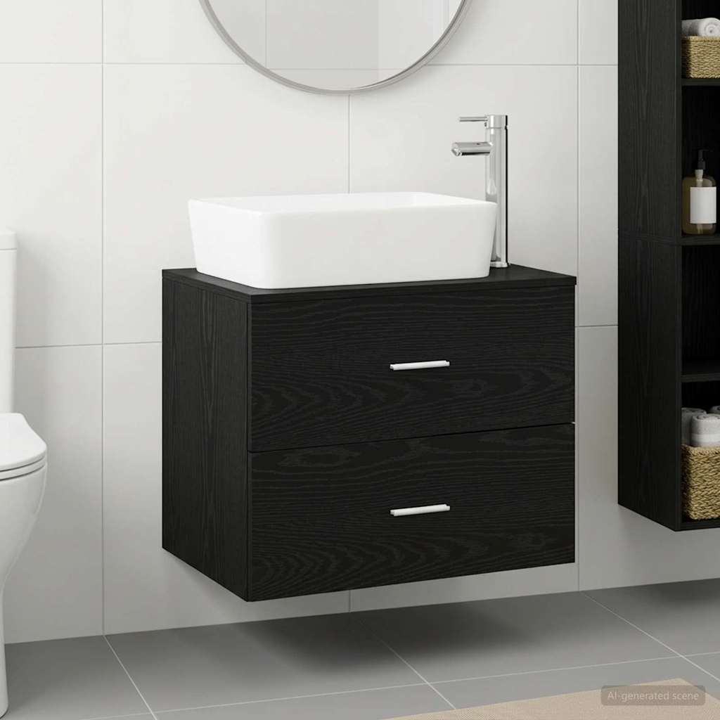 vidaXL Juego de muebles de baño Roble Negro Madera de ingeniería