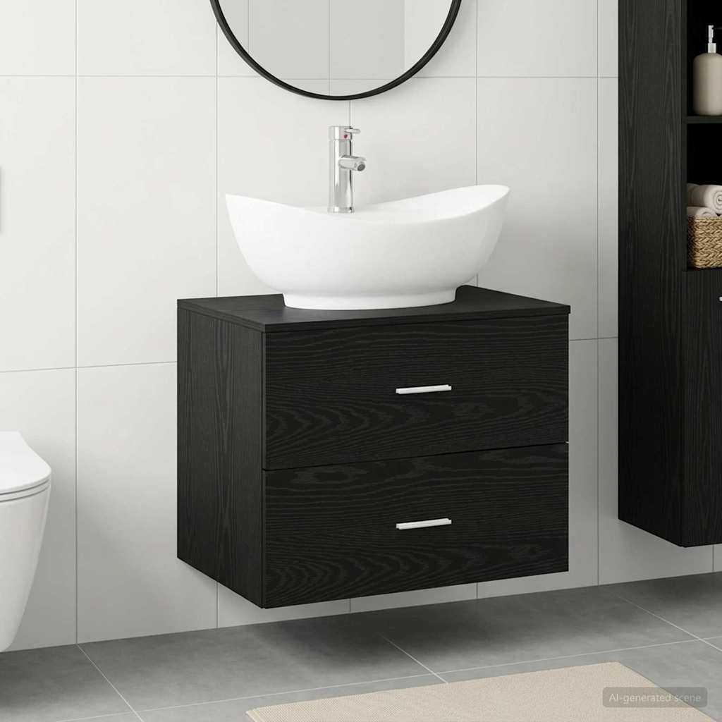 vidaXL Juego de muebles de baño Roble Negro Madera de ingeniería