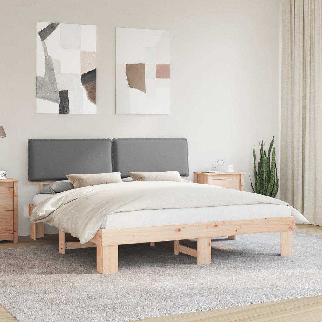 vidaXL Estructura de Cama con Cabecera Tapizada Gris Claro