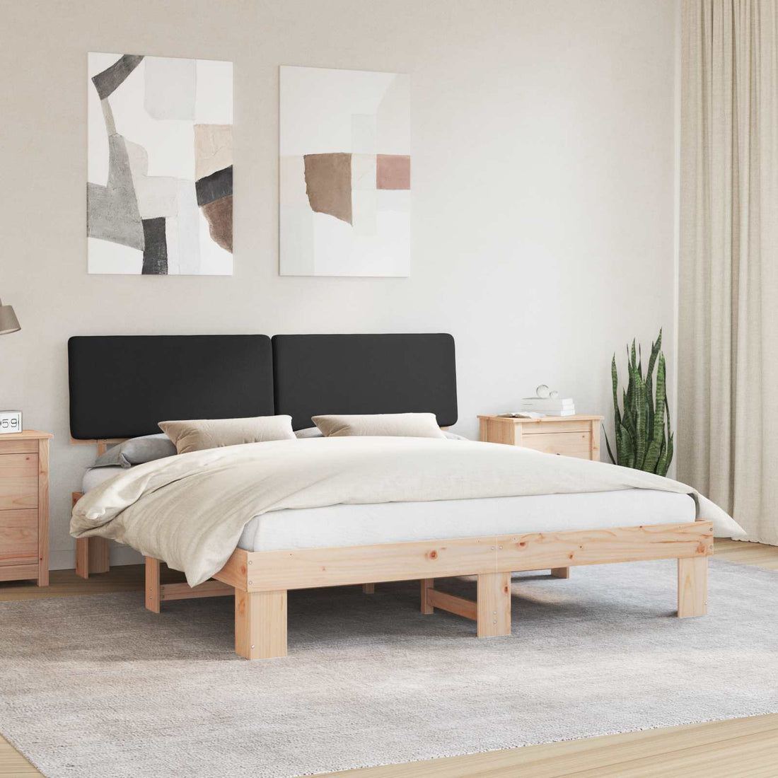 vidaXL Estructura de Cama con Cabecera Tapizada Negro 200 x 200 cm