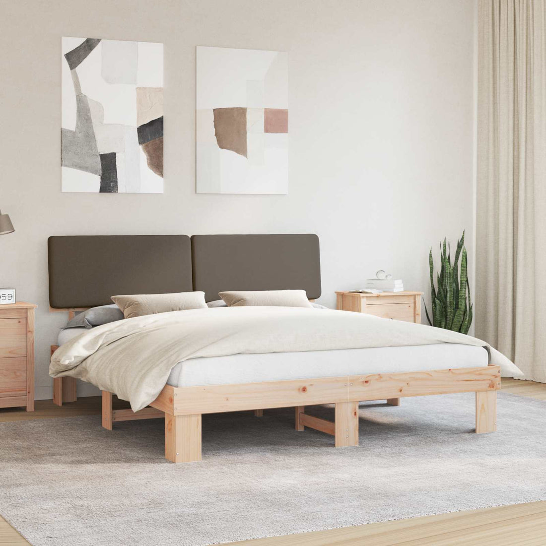 vidaXL Estructura de Cama con Cabecera Tapizada Taupé 200 x 200 cm