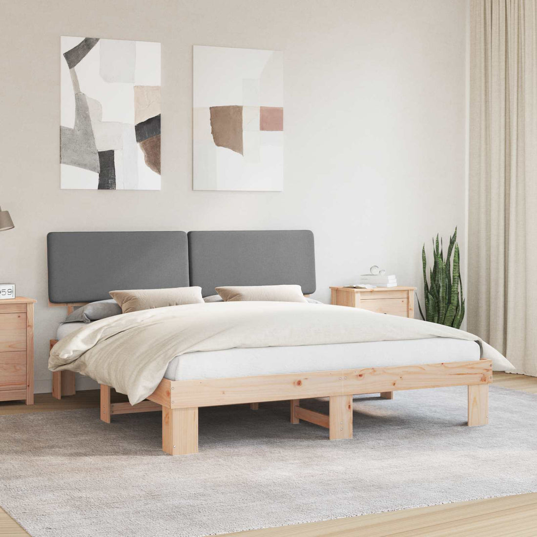 vidaXL Estructura de Cama con Cabecera Tapizada Gris Claro