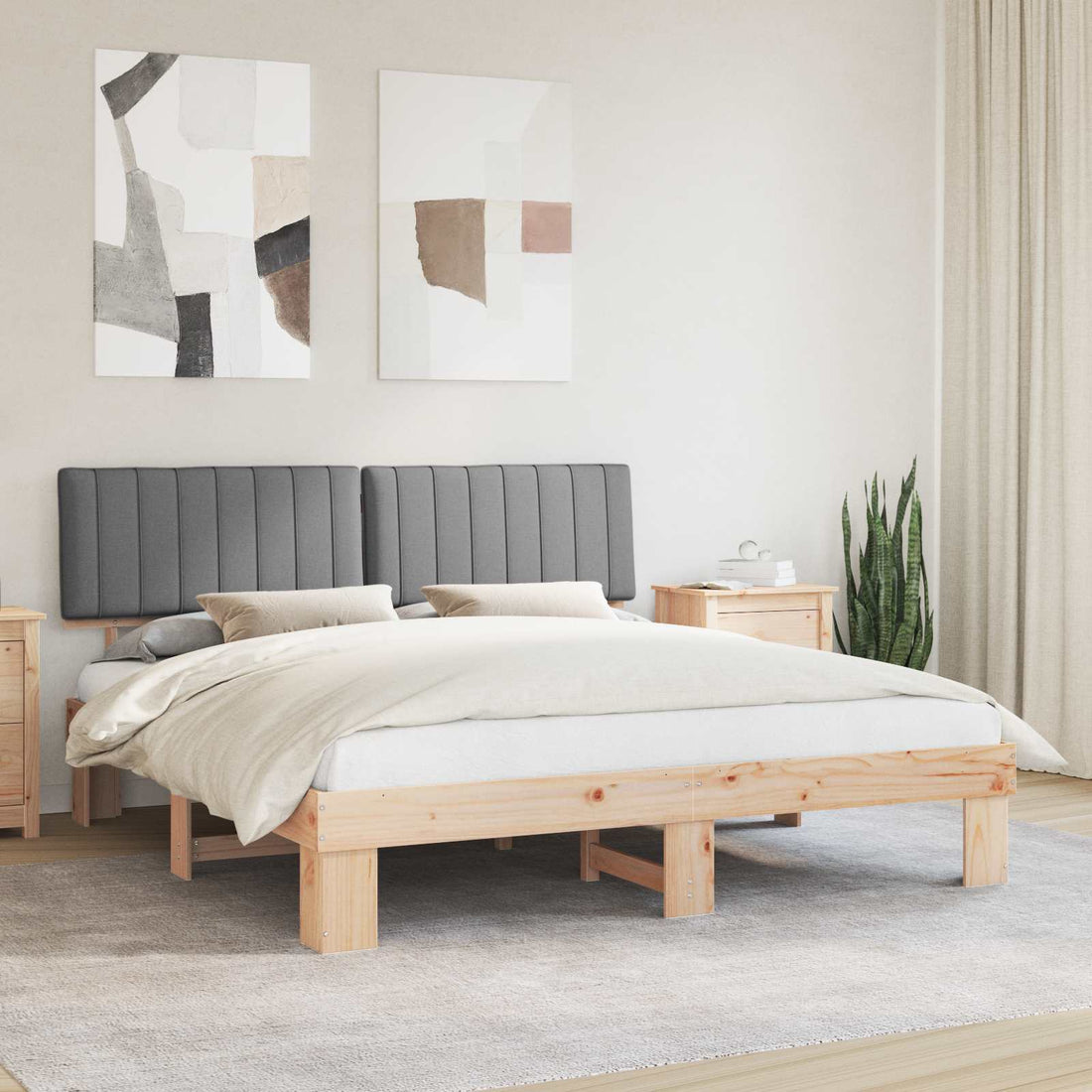 vidaXL Estructura de Cama con Cabecera Tapizada Gris Claro