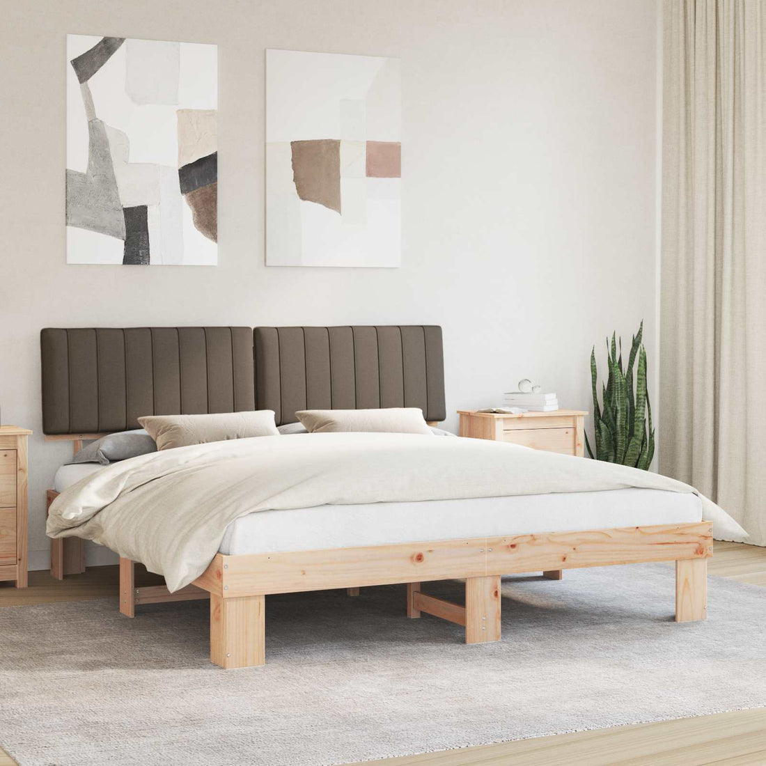vidaXL Estructura de Cama con Cabecera Tapizada Taupé 180 x 200 cm