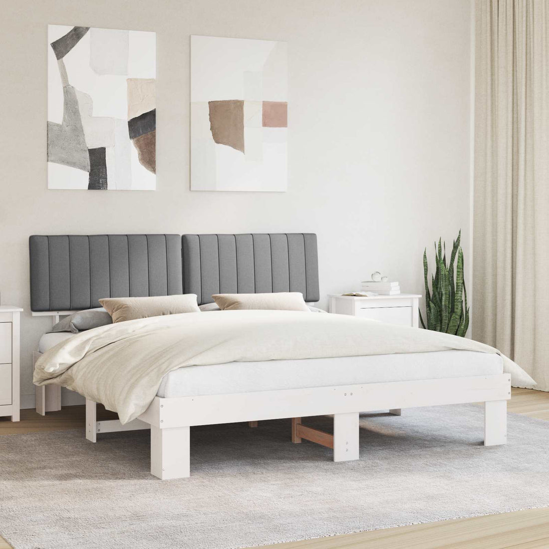 vidaXL Estructura de Cama con Cabecera Tapizada Gris Claro