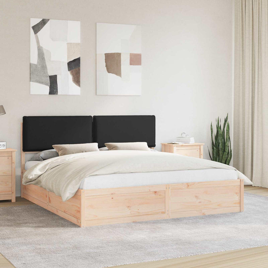 vidaXL Estructura de Cama con Cabecera Tapizada Negro 200 x 200 cm