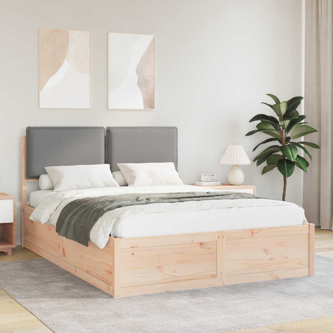 vidaXL Estructura de Cama con Cabecera Tapizada Gris Claro
