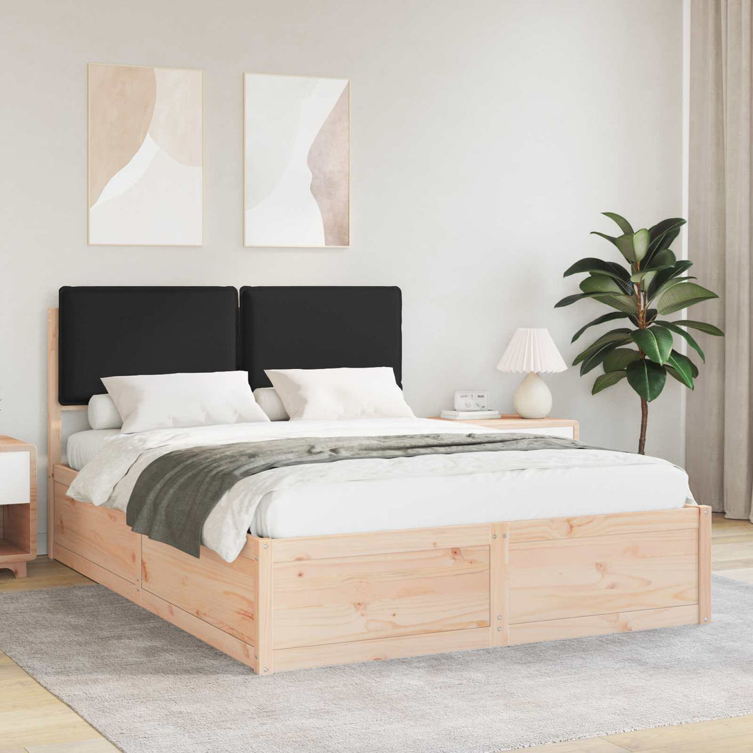 vidaXL Estructura de Cama con Cabecera Tapizada Negro 140 x 200 cm