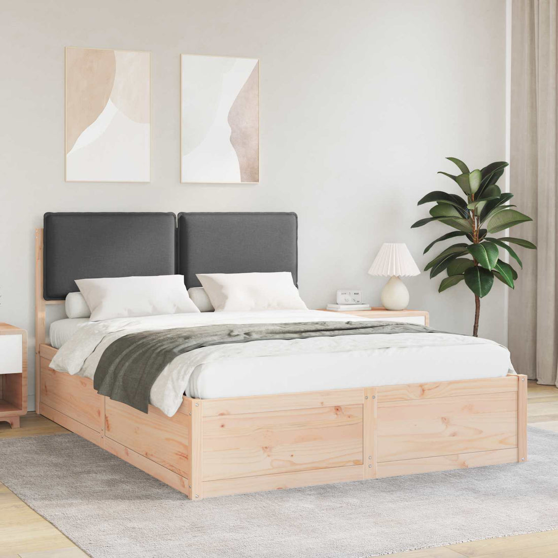 vidaXL Estructura de Cama con Cabecera Tapizada Gris oscuro