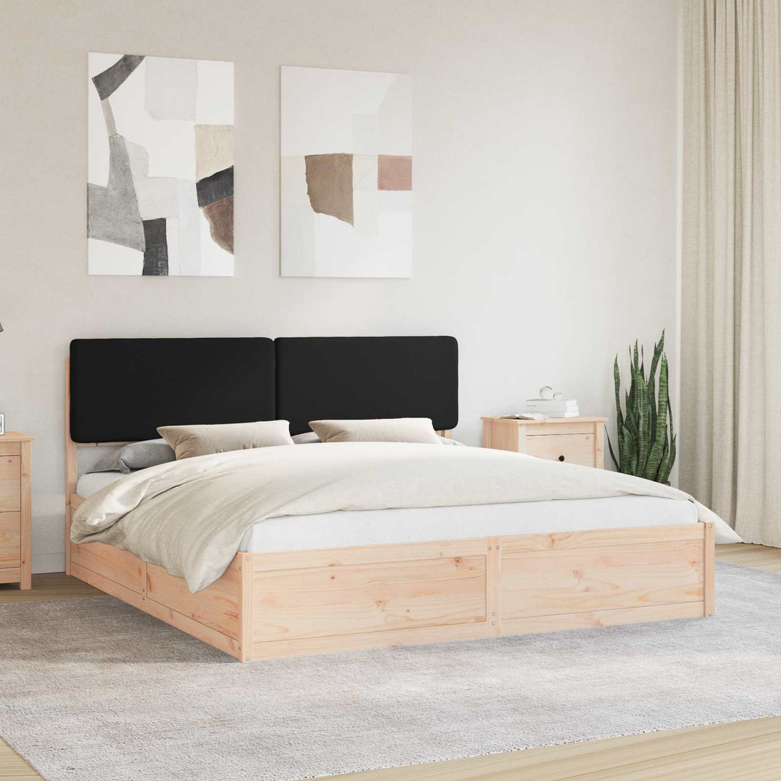 vidaXL Estructura de Cama con Cabecera Tapizada Negro 200 x 200 cm