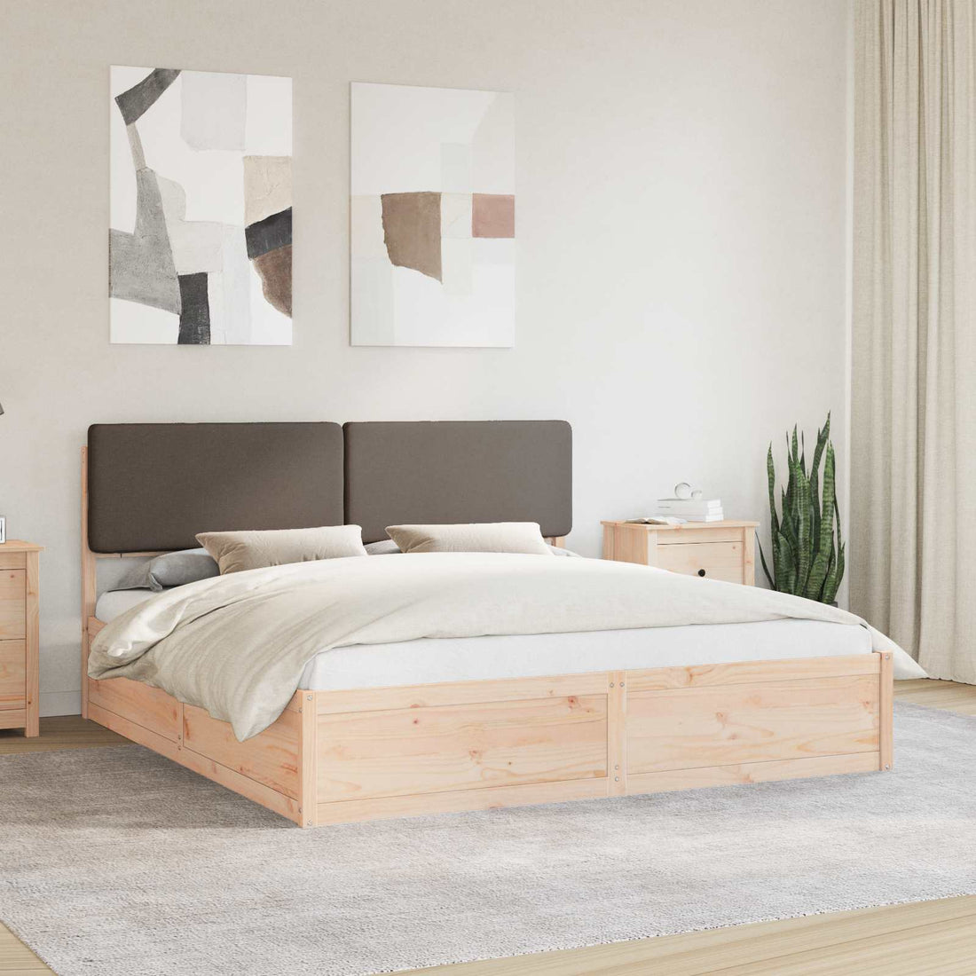 vidaXL Estructura de Cama con Cabecera Tapizada Taupé 200 x 200 cm