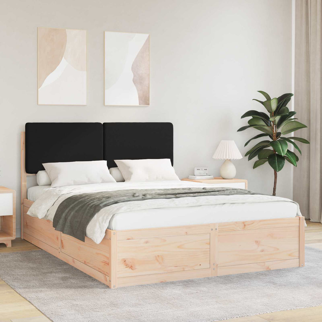 vidaXL Estructura de Cama con Cabecera Tapizada Negro 160 x 200 cm