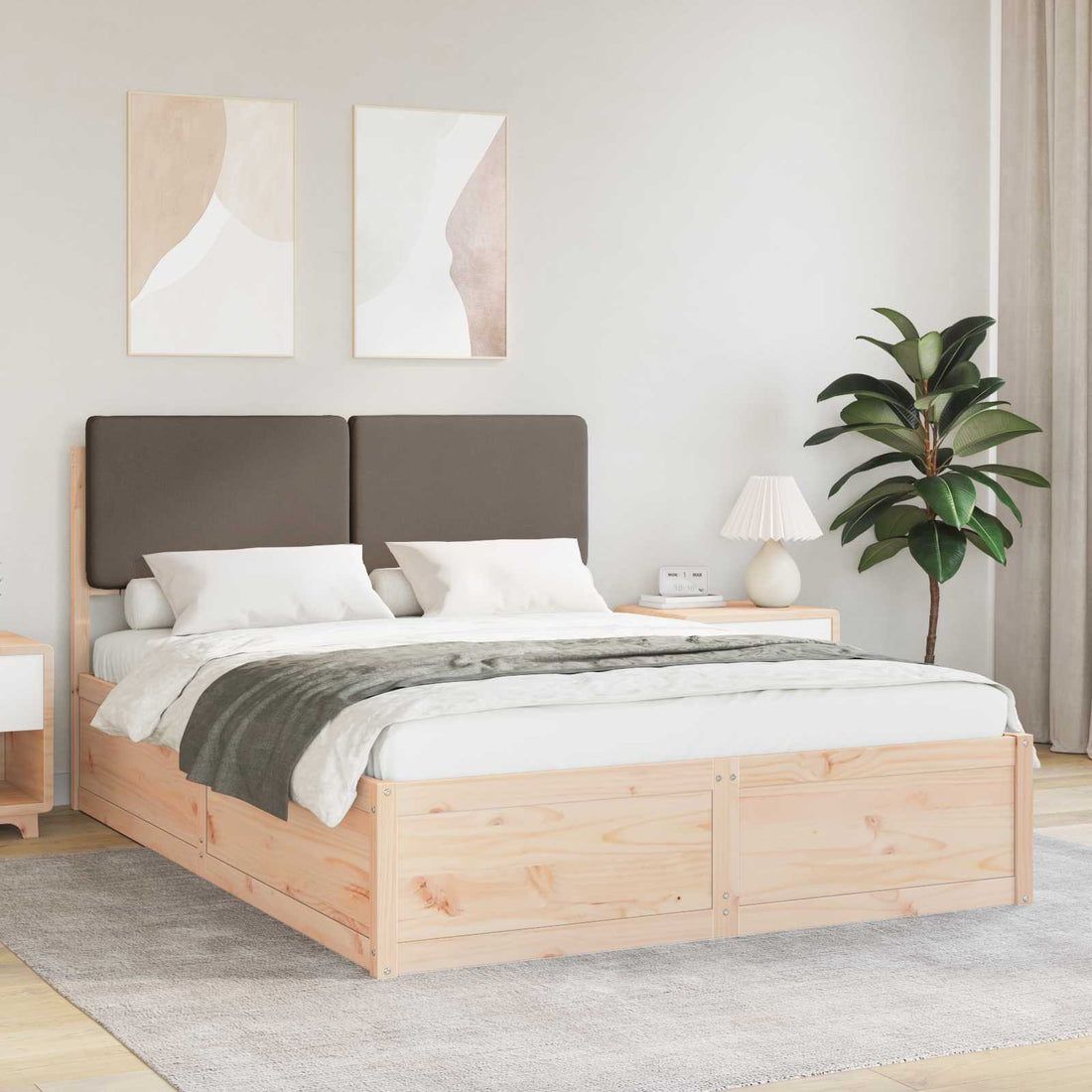 vidaXL Estructura de Cama con Cabecera Tapizada Taupé 160 x 200 cm