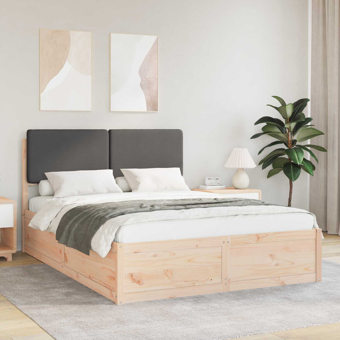 vidaXL Estructura de Cama con Cabecera Tapizada Gris oscuro