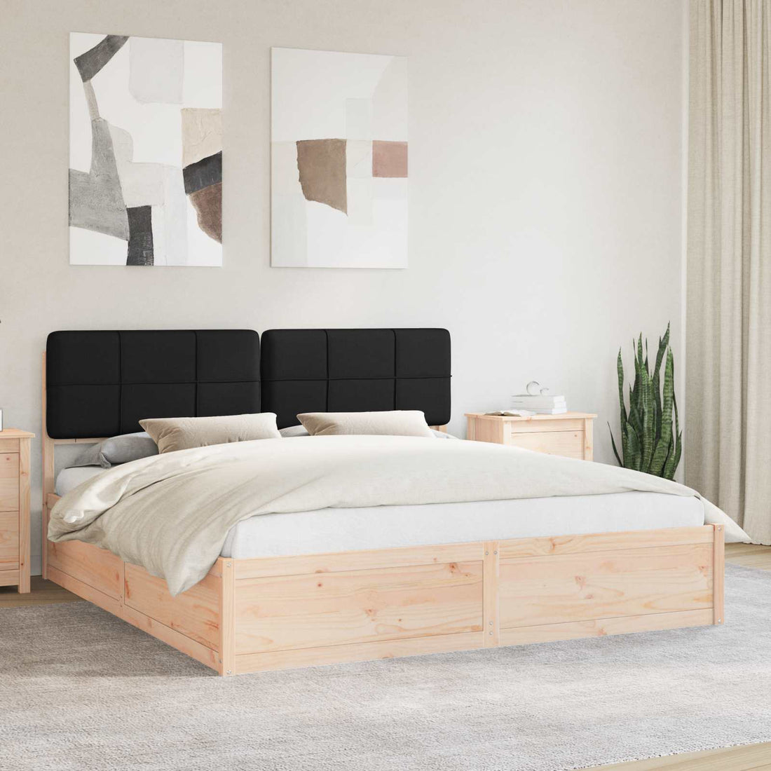 vidaXL Estructura de Cama con Cabecera Tapizada Negro 180 x 200 cm