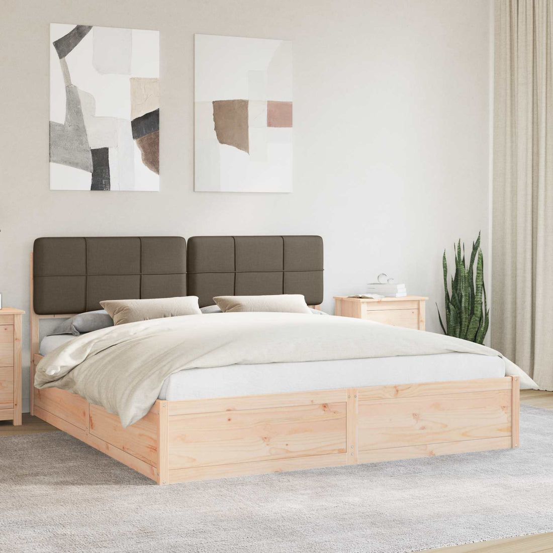 vidaXL Estructura de Cama con Cabecera Tapizada Taupé 180 x 200 cm