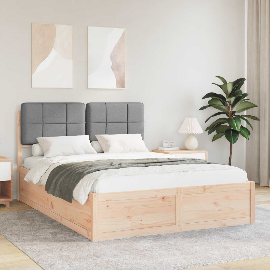 vidaXL Estructura de Cama con Cabecera Tapizada Gris Claro