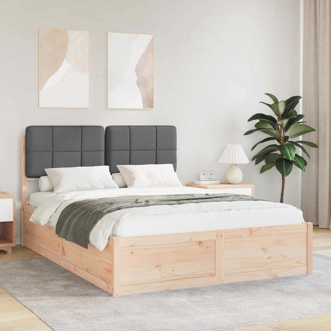vidaXL Estructura de Cama con Cabecera Tapizada Gris oscuro
