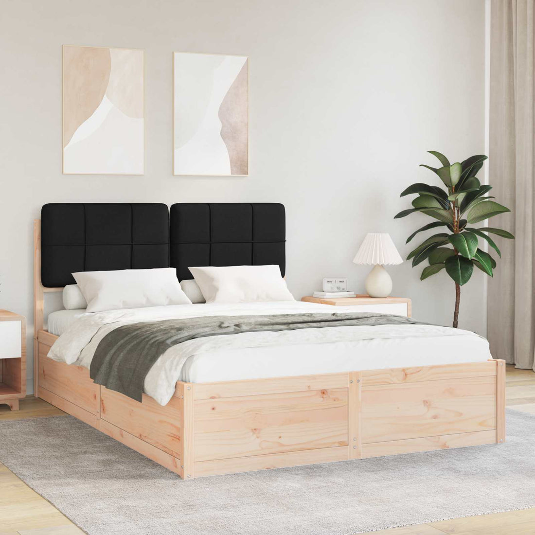 vidaXL Estructura de Cama con Cabecera Tapizada Negro 135 x 190 cm