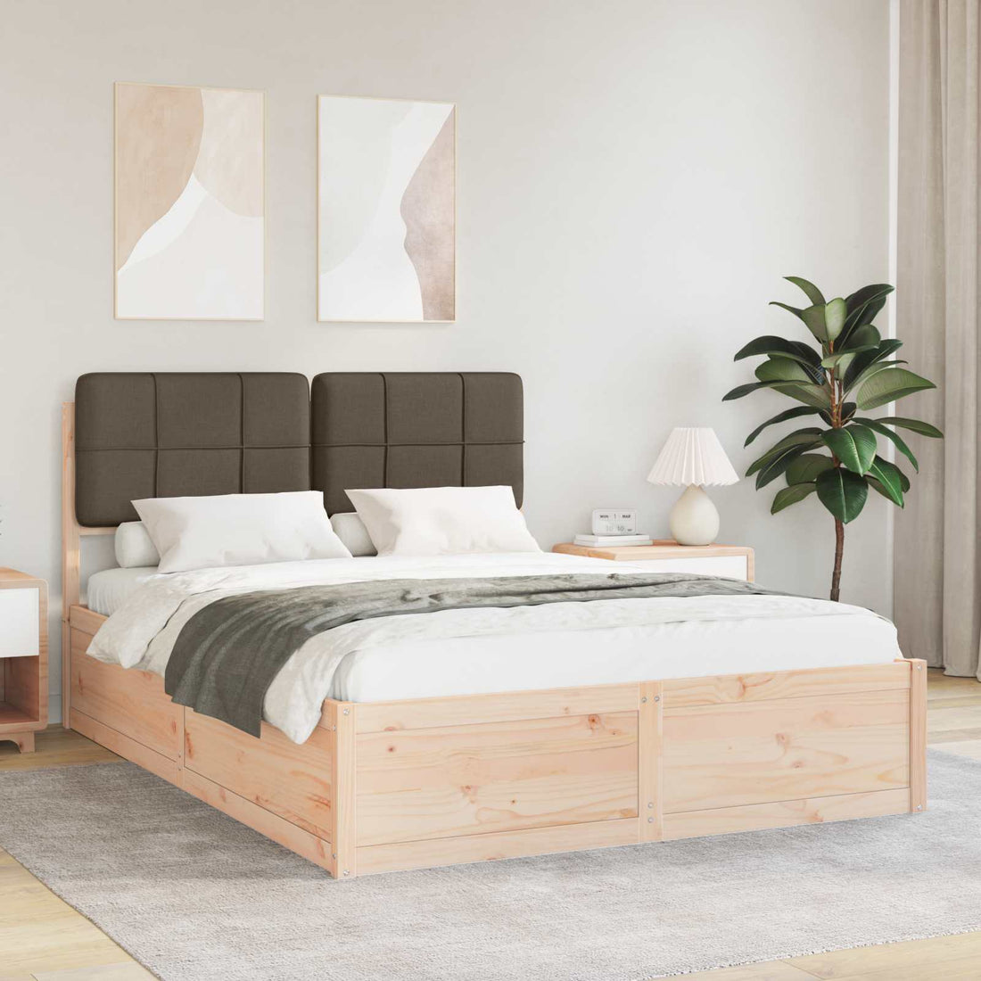 vidaXL Estructura de Cama con Cabecera Tapizada Taupé 135 x 190 cm