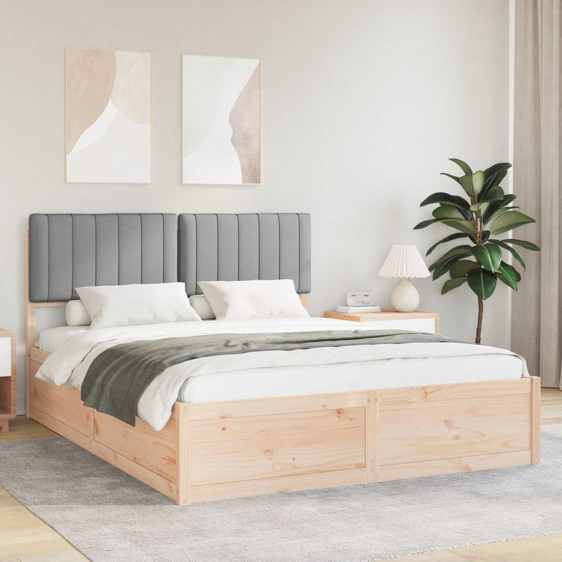 vidaXL Estructura de Cama con Cabecera Tapizada Gris Claro