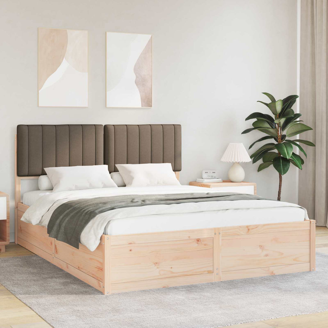vidaXL Estructura de Cama con Cabecera Tapizada Taupé 160 x 200 cm
