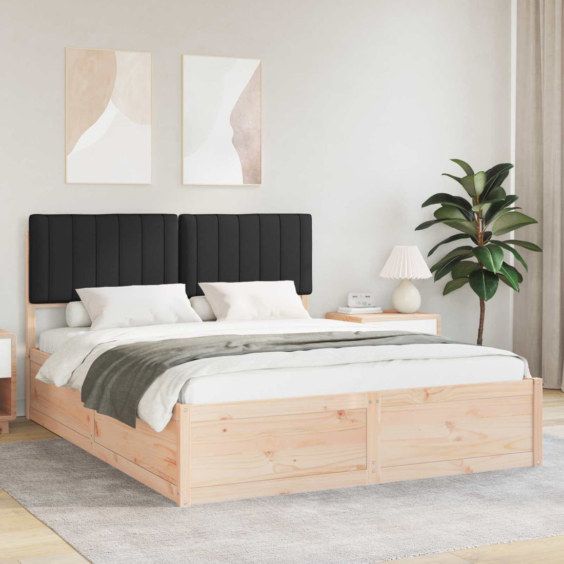 vidaXL Estructura de Cama con Cabecera Tapizada Negro 150 x 200 cm