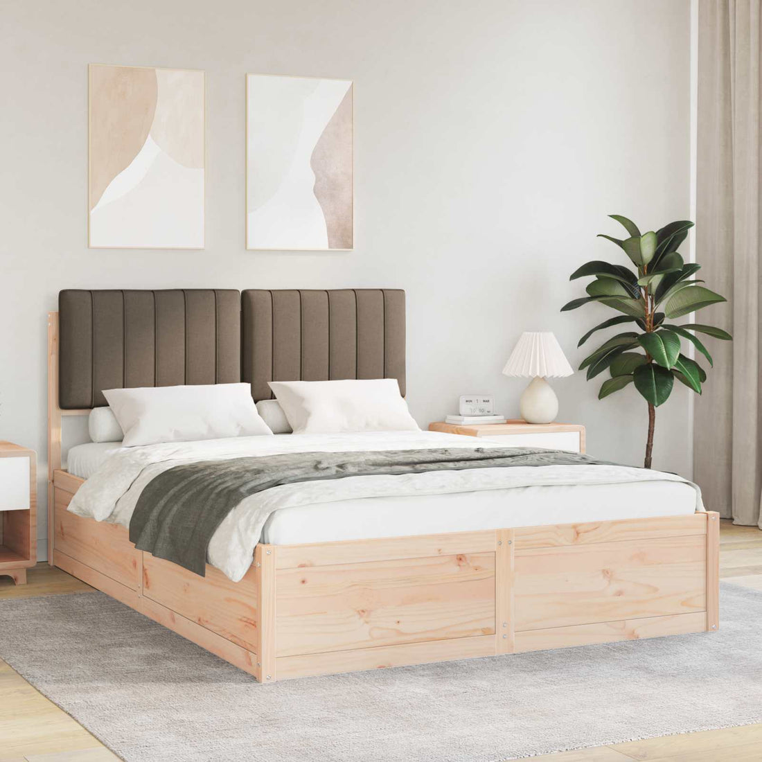 vidaXL Estructura de Cama con Cabecera Tapizada Taupé 140 x 200 cm