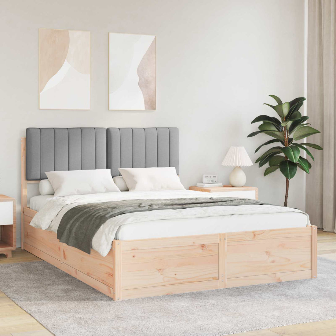 vidaXL Estructura de Cama con Cabecera Tapizada Gris Claro