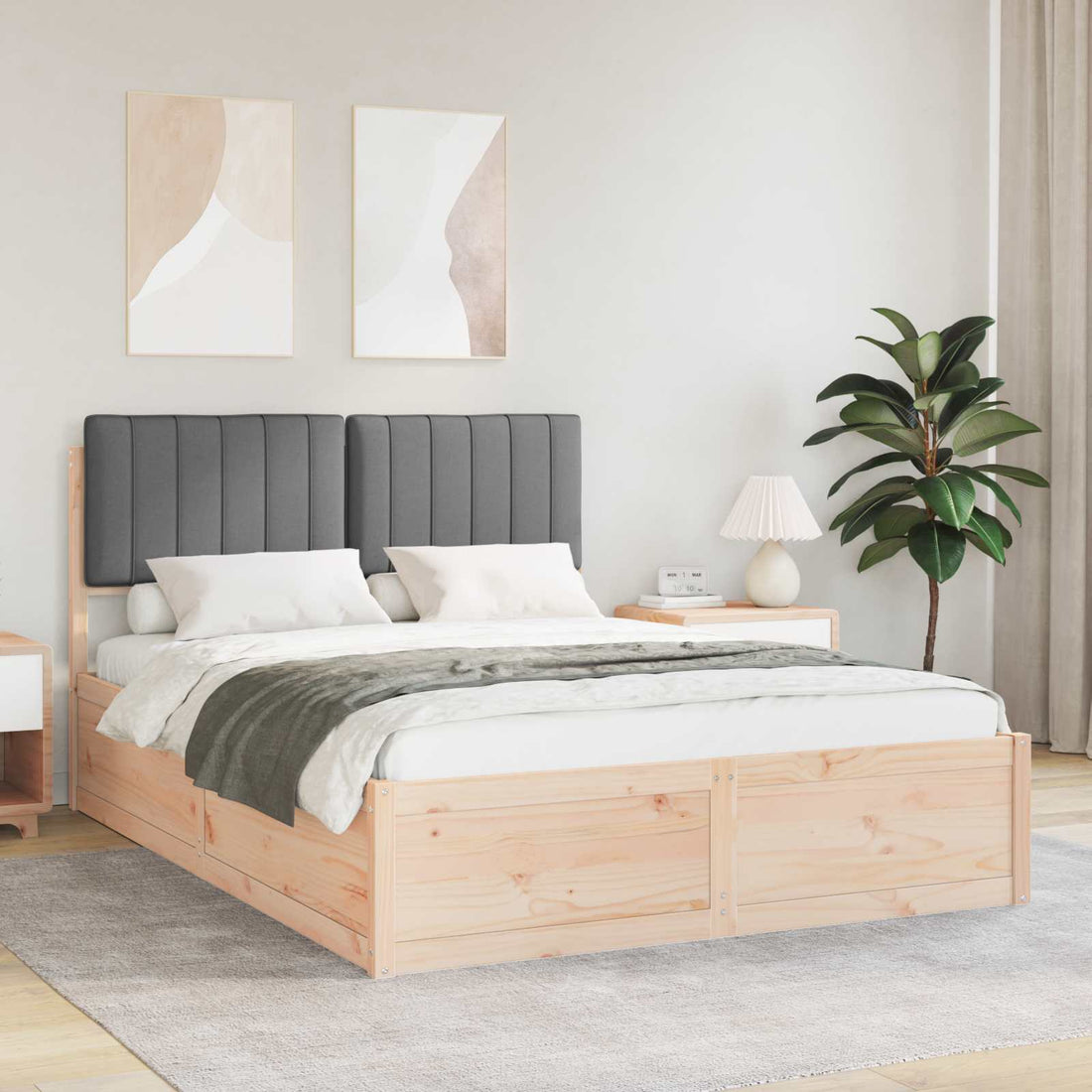 vidaXL Estructura de Cama con Cabecera Tapizada Gris oscuro