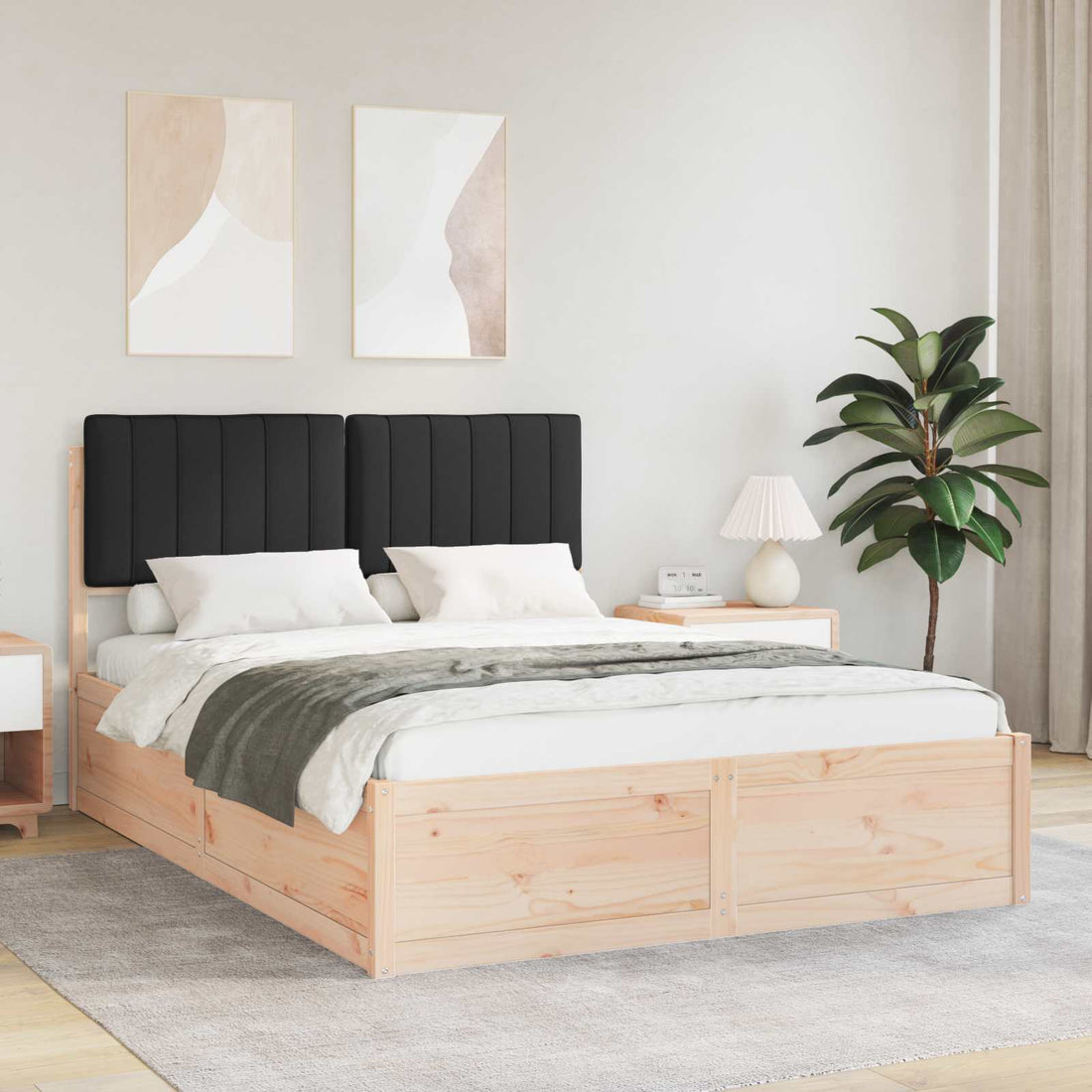 vidaXL Estructura de Cama con Cabecera Tapizada Negro 140 x 190 cm