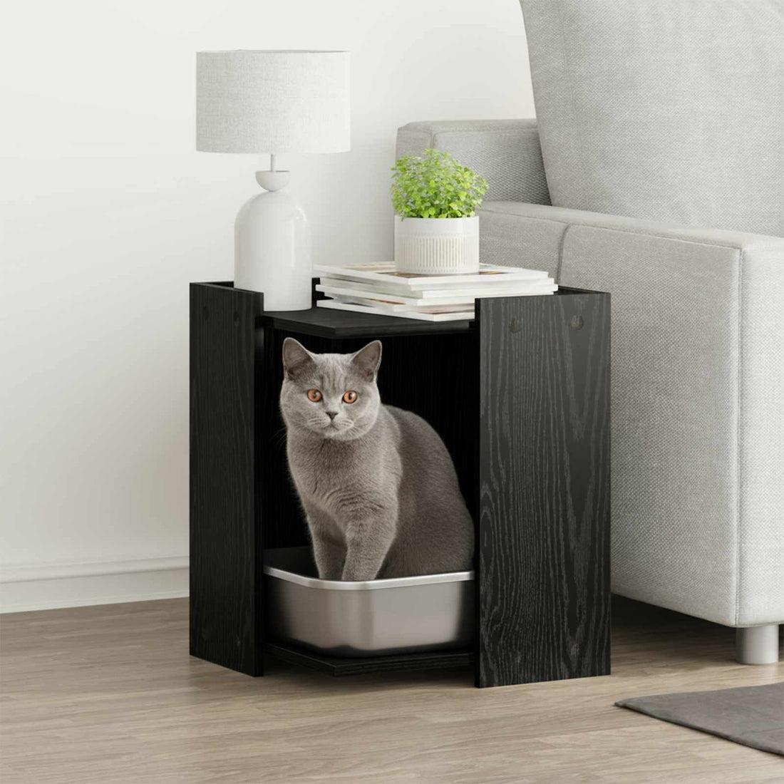 vidaXL Cubículo para caja de arena de gato Roble Negro 42 x 42 x 51 cm