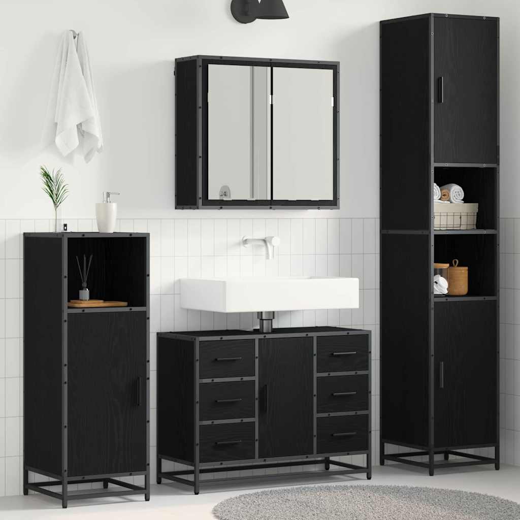 vidaXL Juego de muebles de baño 4 uds. Roble Negro 80 x 33 x 60 cm