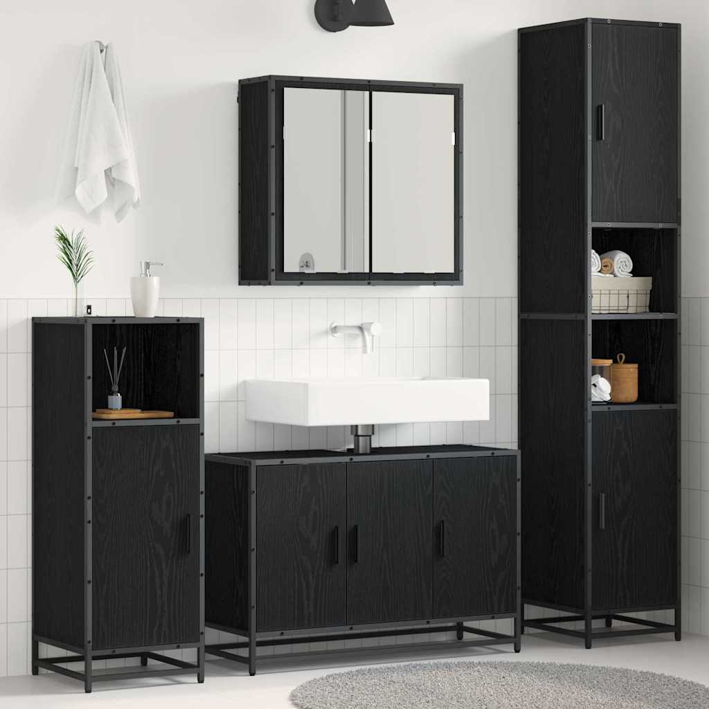 vidaXL Juego de muebles de baño 4 uds. Roble Negro 90 x 33 x 60 cm